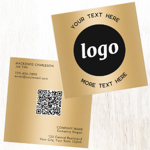 Carte De Visite Carré Code QR simple logo et texte Or