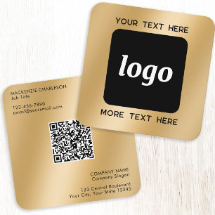 Carte De Visite Carré Code QR simple logo et texte Or