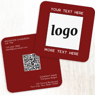 Carte De Visite Carré Code QR simple logo et texte Rouge Bourgogne foncé