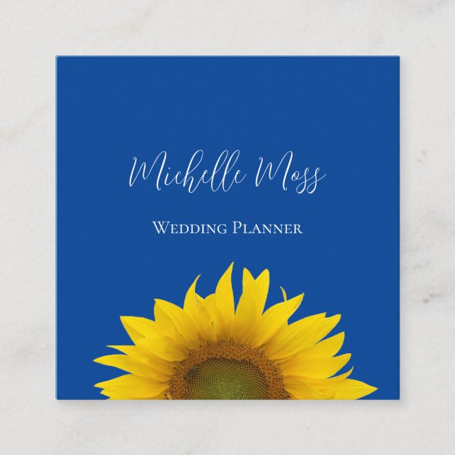 Carte De Visite Carré Code QR Sunflower moderne Wedding planner bleu (Devant)