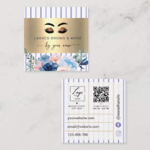 Carte De Visite Carré Code Qr Tech Cils Rayures Florales