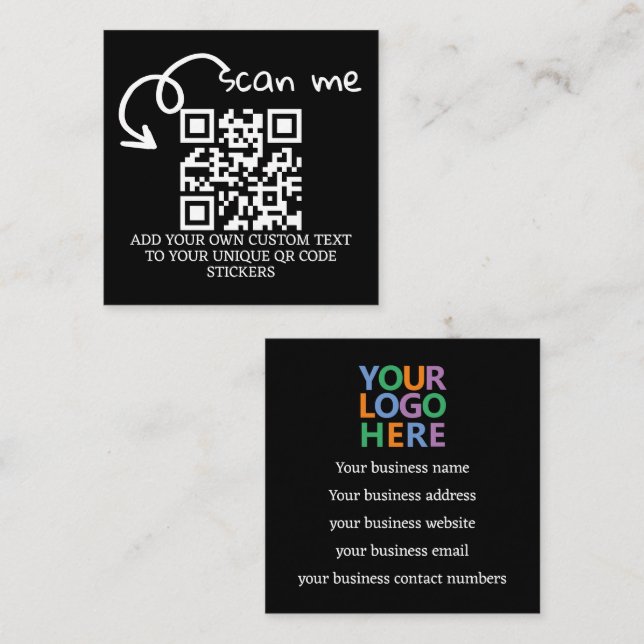 Carte De Visite Carré Code QR unique site Web numérisable personnalisé (Devant / Derrière)