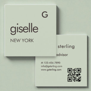 Carte De Visite Carré Code QR Vert Sauge