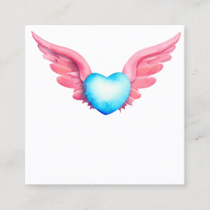 Carte De Visite Carré Coeur d'aquarelle Kawaii avec ailes
