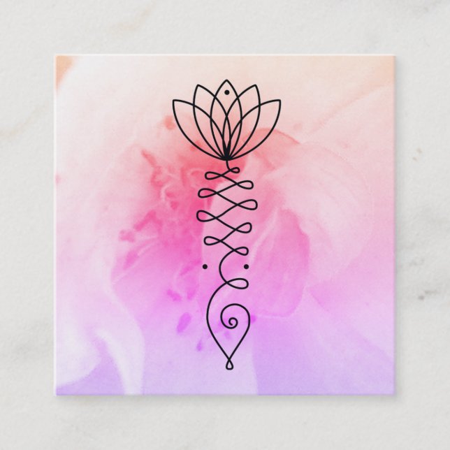 Carte De Visite Carré *~* Coeur Rose Lotus Nirvana Yoga Massage Reiki (Devant)