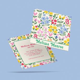 Carte De Visite Carré Coeurs floraux colorés féminins minimaliste