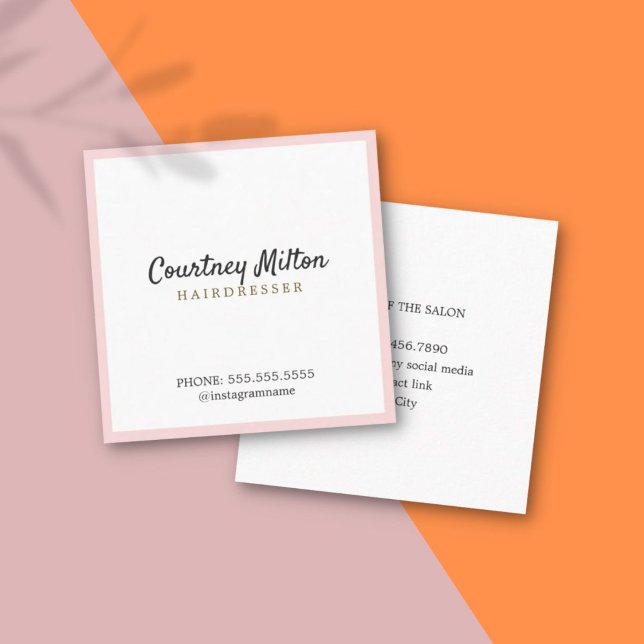 Carte De Visite Carré Coiffeur blanc Rose simple et élégant (Créateur téléchargé)