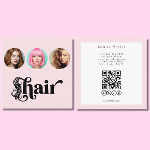 Carte De Visite Carré Coiffeur Code QR Rose Pâle Blanc 3 Photo
