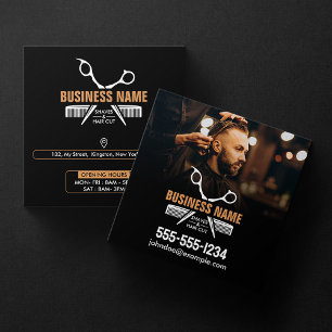 Carte De Visite Carré Coiffeur Élégant Noir Salon de Coiffure Profession