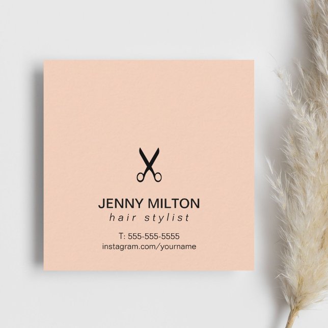 Carte De Visite Carré Coiffeur élégant simple de ciseaux de noir de rose (Créateur téléchargé)