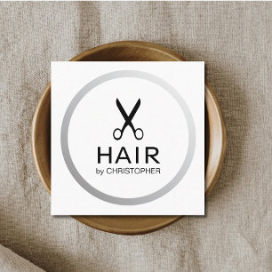 Carte De Visite Carré Coiffeur Moderne Élégant Faux Argent Noir