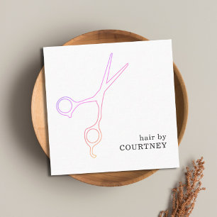 Carte De Visite Carré Coiffeur Moderne Minimaliste Rose Blanc