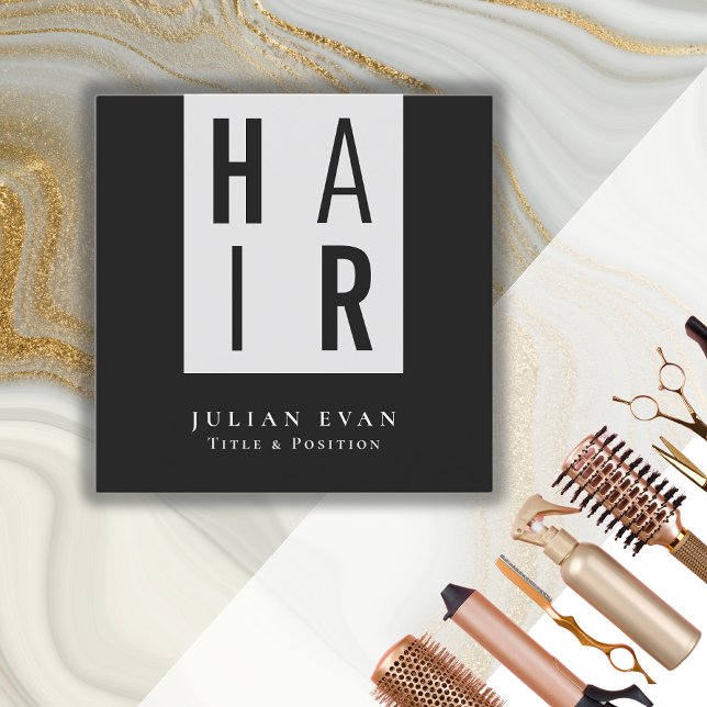 Carte De Visite Carré Coiffeur moderne monochrome noir et blanc (Créateur téléchargé)