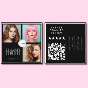 Carte De Visite Carré Coiffeur Photo Collage Code QR & Avis