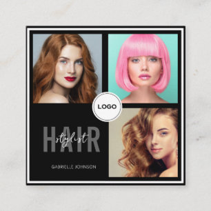 Carte De Visite Carré Coiffeur Photo Collage Code QR & Avis 