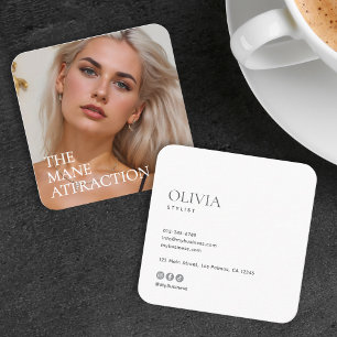 Carte De Visite Carré Coiffeur Photographe et Réseaux Sociaux Minimalist