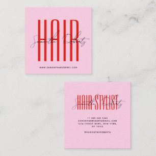 Carte De Visite Carré Coiffeur script typographie moderne rose rouge