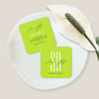 Coiffeur styliste moderne néon vert monogramme ini