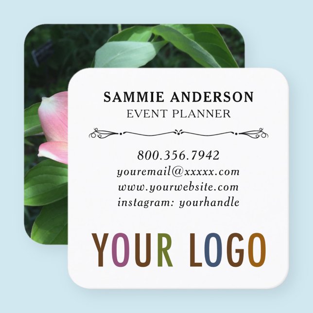 Carte De Visite Carré Coins ronds avec logo et photo moderne (MISOOK White Rounded Square Business Card with Logo and Photo)