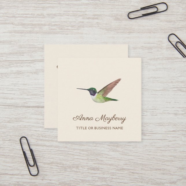 Carte De Visite Carré Colibri d'Anna (Devant/Arrière en situation)