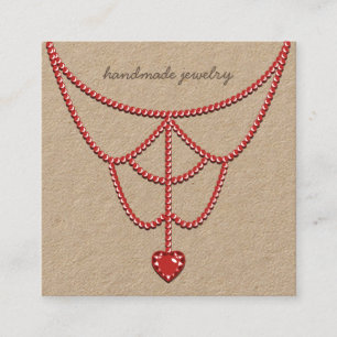 Carte De Visite Carré Collier de joaillerie Pearls avec son coeur rouge 