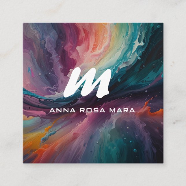 Carte De Visite Carré *~* Colorful Moderne Abstrait QR Bold AP93 (Devant)