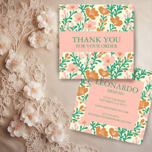 Carte De Visite Carré Commander MERCI Cute Fleurs Florales Rose Personna