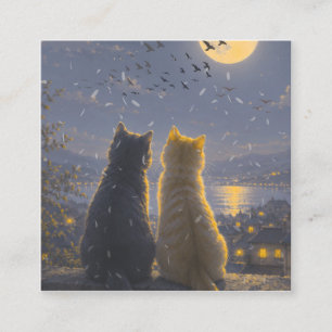 Carte De Visite Carré Compagnons au clair de lune – Deux chats sous la p
