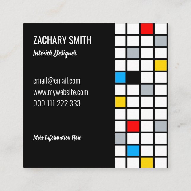 Carte De Visite Carré Composition Mosaïque Rétro Minimale De Stijl (Dos)