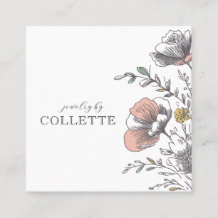 Carte De Visite Carré Concepteur de bijoux de logo de fleur élégant