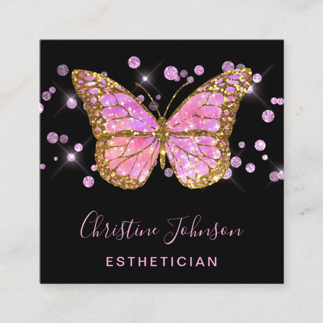 Carte De Visite Carré conception de papillon esthéticienne fausse partie (Devant)