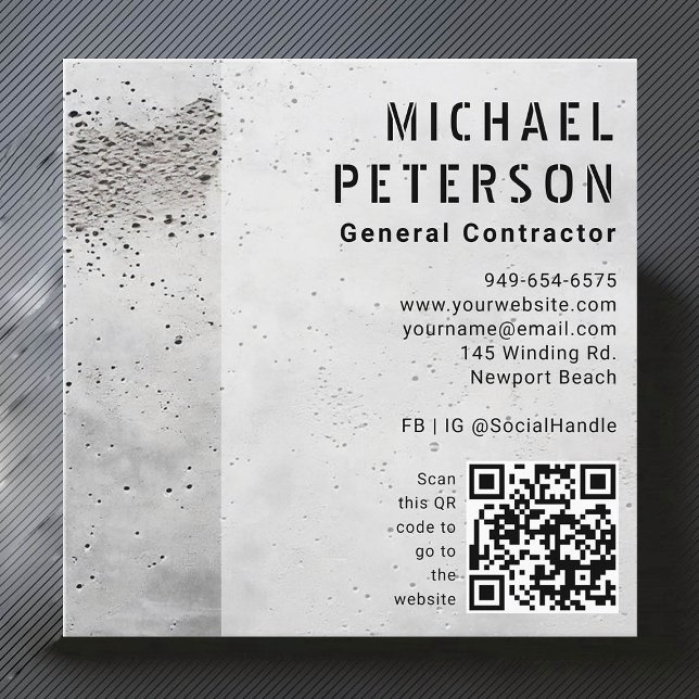 Carte De Visite Carré Constructeur de construction Concrete Mix Moderne (construction company builder remodeling business card cement simple minimalist modern classy)