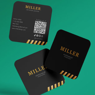 Carte De Visite Carré Construction Constructeur Qr Code Noir & Métallurg