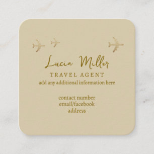 Carte De Visite Carré Consultant d'agence de voyages beige