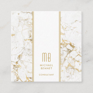 Carte De Visite Carré Consultant en Marbre blanc d'or monogramme