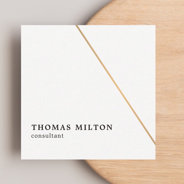 Carte De Visite Carré Consultant minimaliste White Faux Gold Line (Créateur téléchargé)