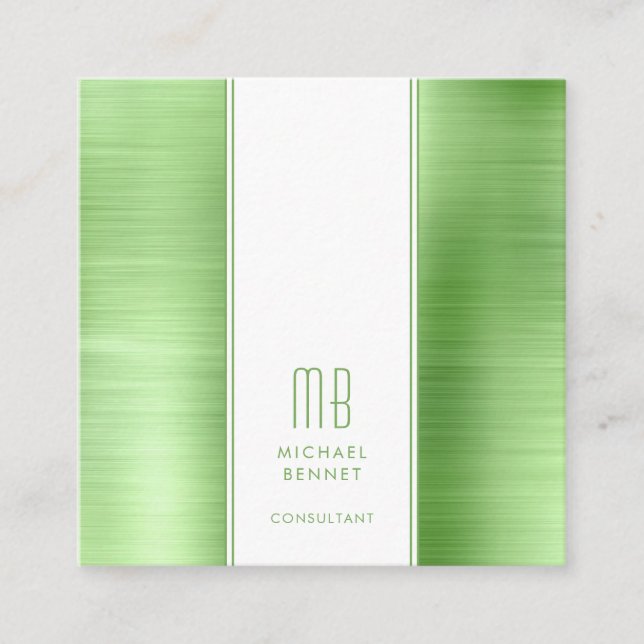 Carte De Visite Carré Consultant monogramme de chaux vert pour huile mét (Devant)