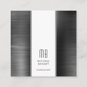 Carte De Visite Carré Consultant Monogramme Noir Et Blanc En Huile Métal