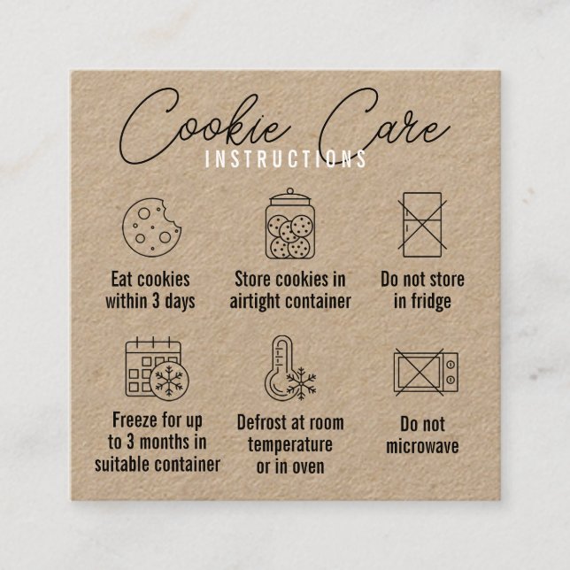 Carte De Visite Carré Cookies Care Instructions Kraft (Devant)