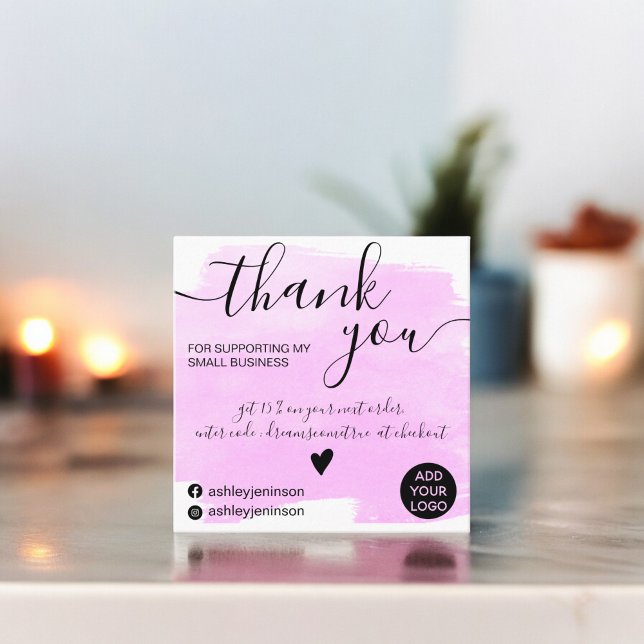 Carte De Visite Carré Cool brushstroke aquarelle violet commander merci (Cool brushstroke watercolor purple order thank you square business card)