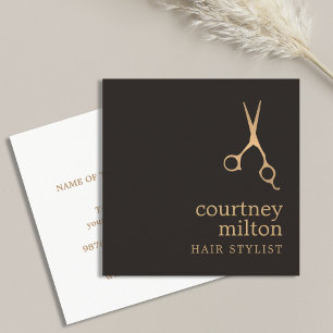Carte De Visite Carré Cool moderne Simple Black Faux Gold Hair Stylliste
