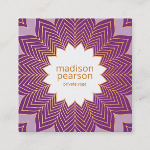 Carte De Visite Carré Cool Purple Lotus Mandala Fleur Yoga Enseignant