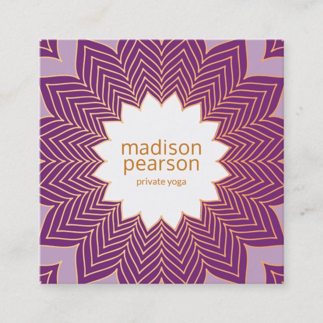 Carte De Visite Carré Cool Purple Lotus Mandala Fleur Yoga Enseignant (Devant)