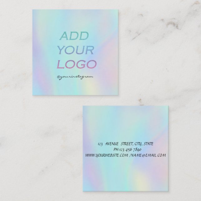 Carte De Visite Carré Cool Rainbow Holographic Ajouter votre logo (Devant / Derrière)