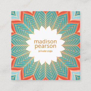 Carte De Visite Carré Cool Retro Lotus Mandala Professeur de Yoga Fleur