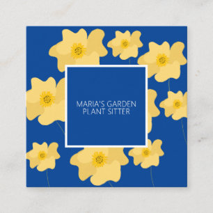 Carte De Visite Carré Coquelicot jaune Sitter de jardin floral bleu