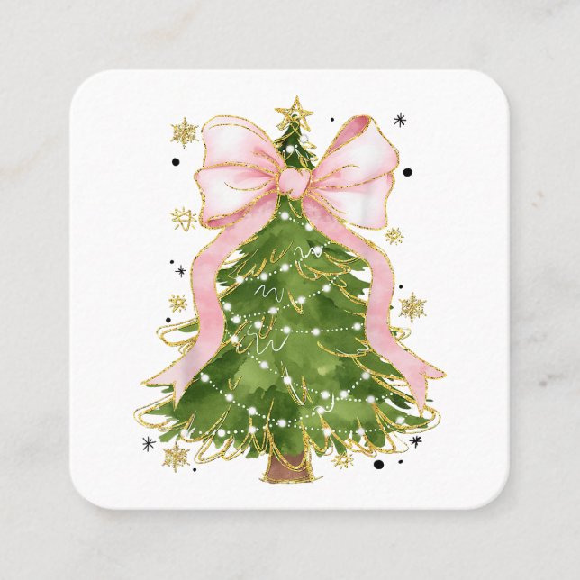 Carte De Visite Carré Coquette Bow Christmas Tree Vacances Fille tenue W (Devant)