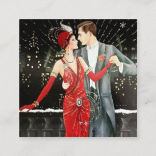 Carte De Visite Carré couple de Noël rétro art déco