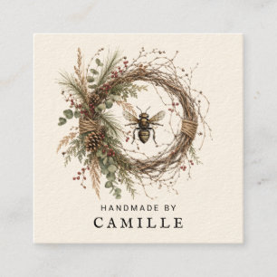 Carte De Visite Carré Couronne botanique artisanale Logo Crème