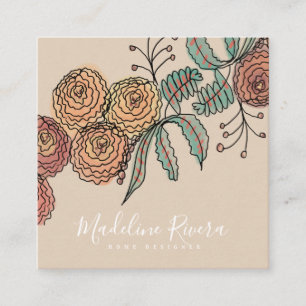 Carte De Visite Carré Couronne de fleurs de doodle verdure Designer
